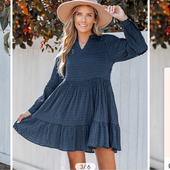 Cupshe Grid Print Navy Ruffled Mini Dress size L - Picture 1 of 14